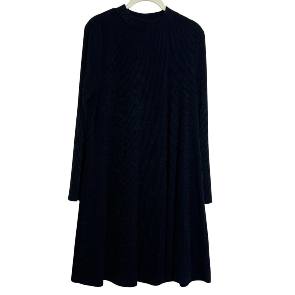 Old Navy Ribbed Knit Swing Dress Large Black Long Sleeve Knee Length